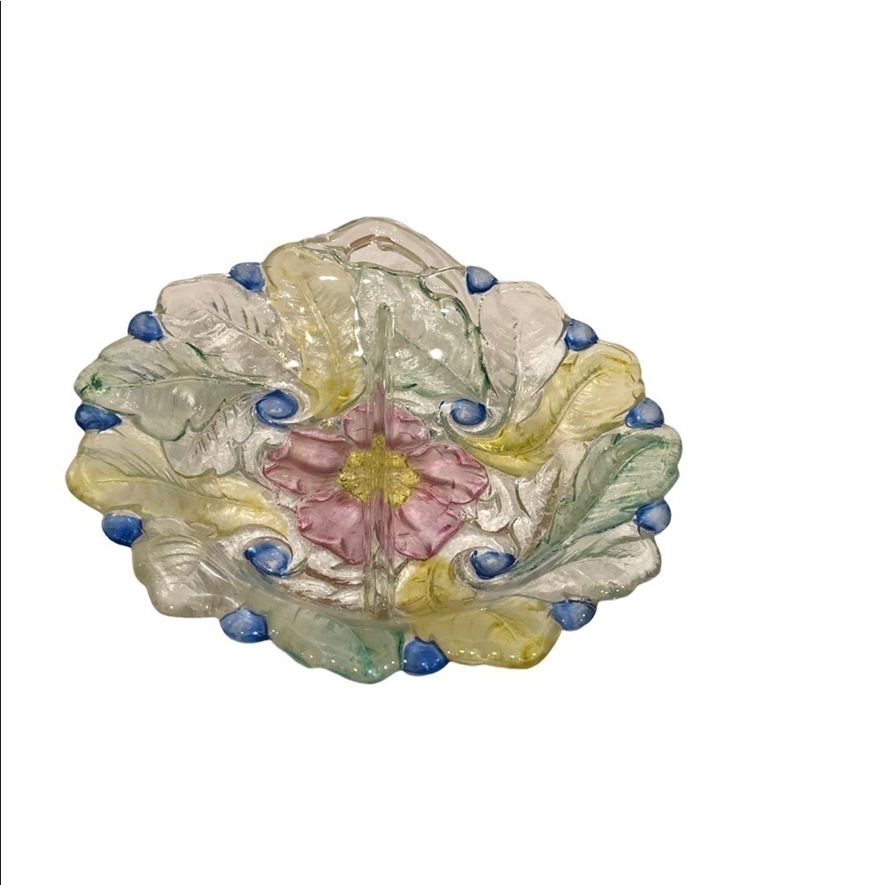 Hand painted glass relish dish